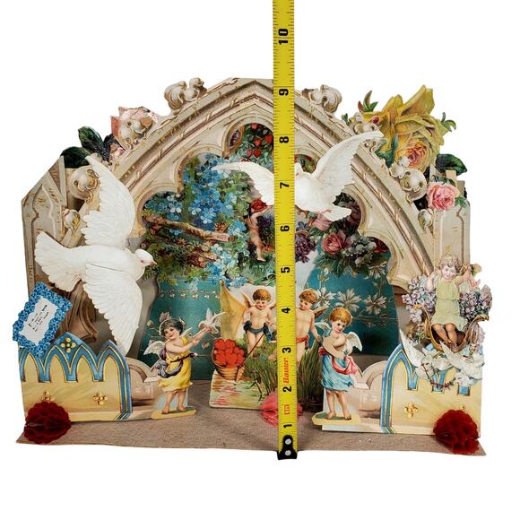 Victorian Antique Vintage Germany Diecut Fold Out Garden Scene Valentines Card - Picture 3 of 16